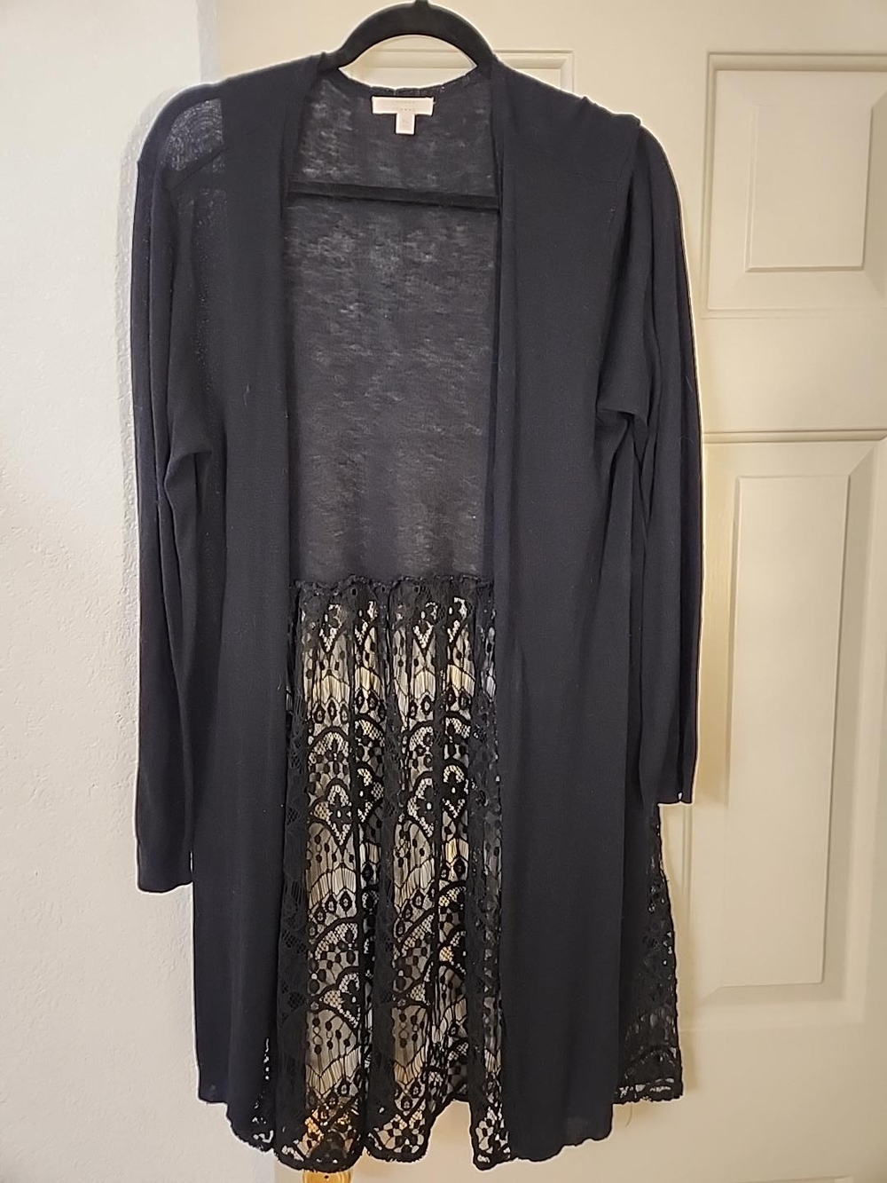 Women's Black Lace-Trim Open Cardigan